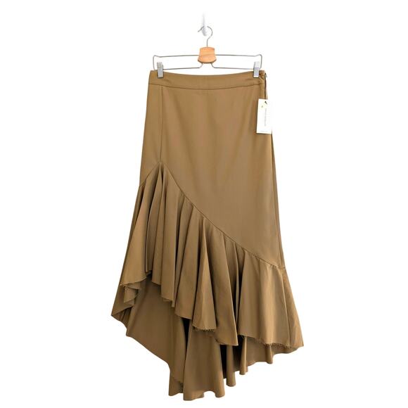 NWT Erika Cavallini Asymmetrical Skirt Women’s IT 44 US 8 Tan Italian Made Midi - Picture 1 of 8